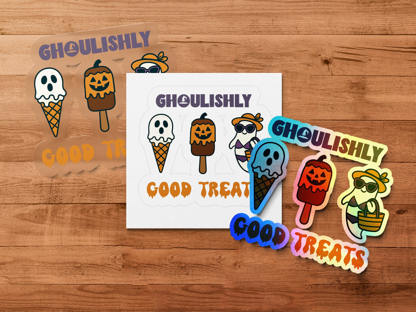Halloween Stickers Pack, Cute Ghost Pumpkin Ice Cream Vinyl Stickers, Waterproof Autumn Decals for Laptops and Water Bottles
