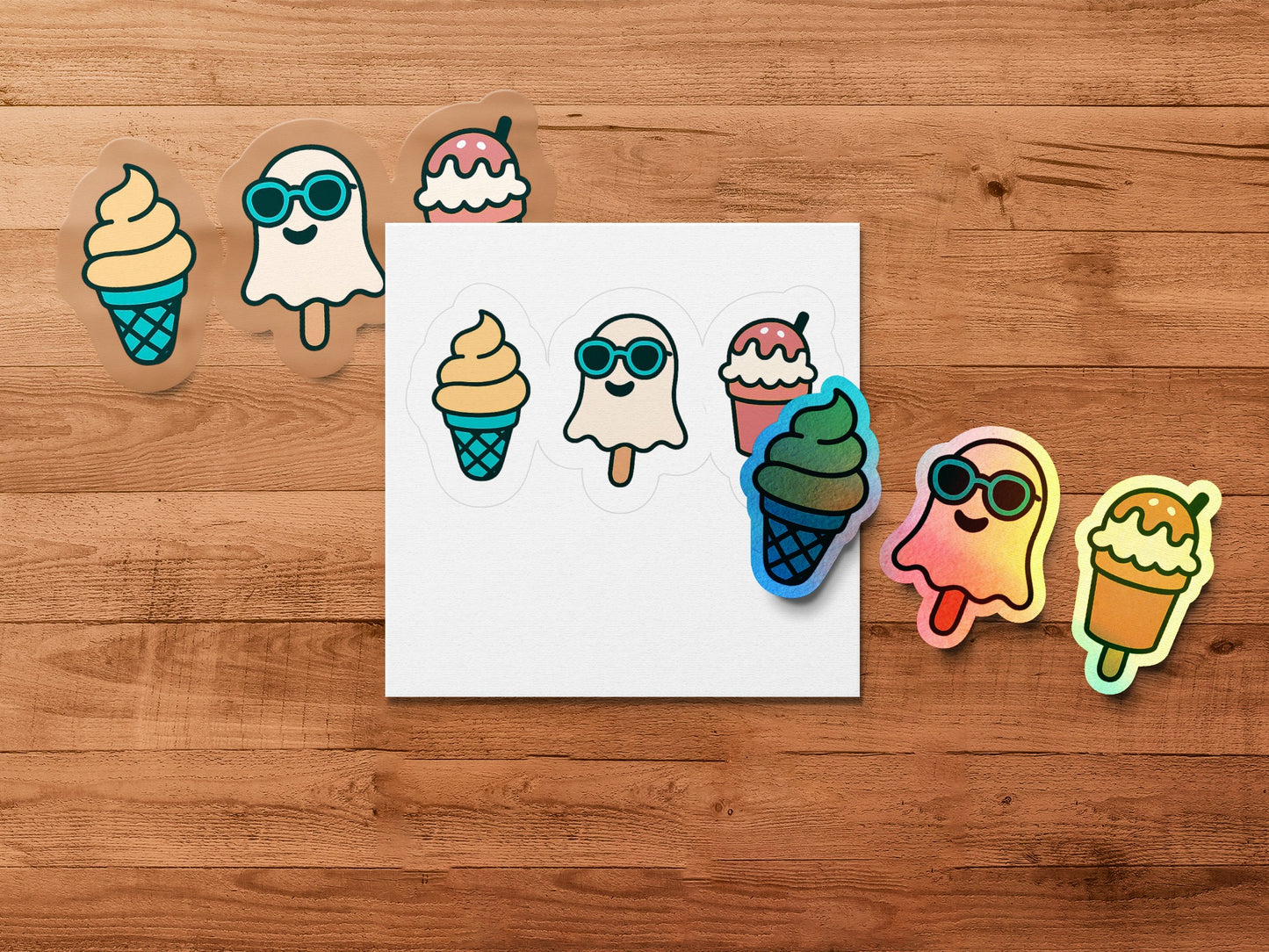 Cute Ice Cream Stickers Pack, Kawaii Gelato Vinyl Decals, Summer Dessert Fridge Magnets, Colorful Sunglasses Cone Designs