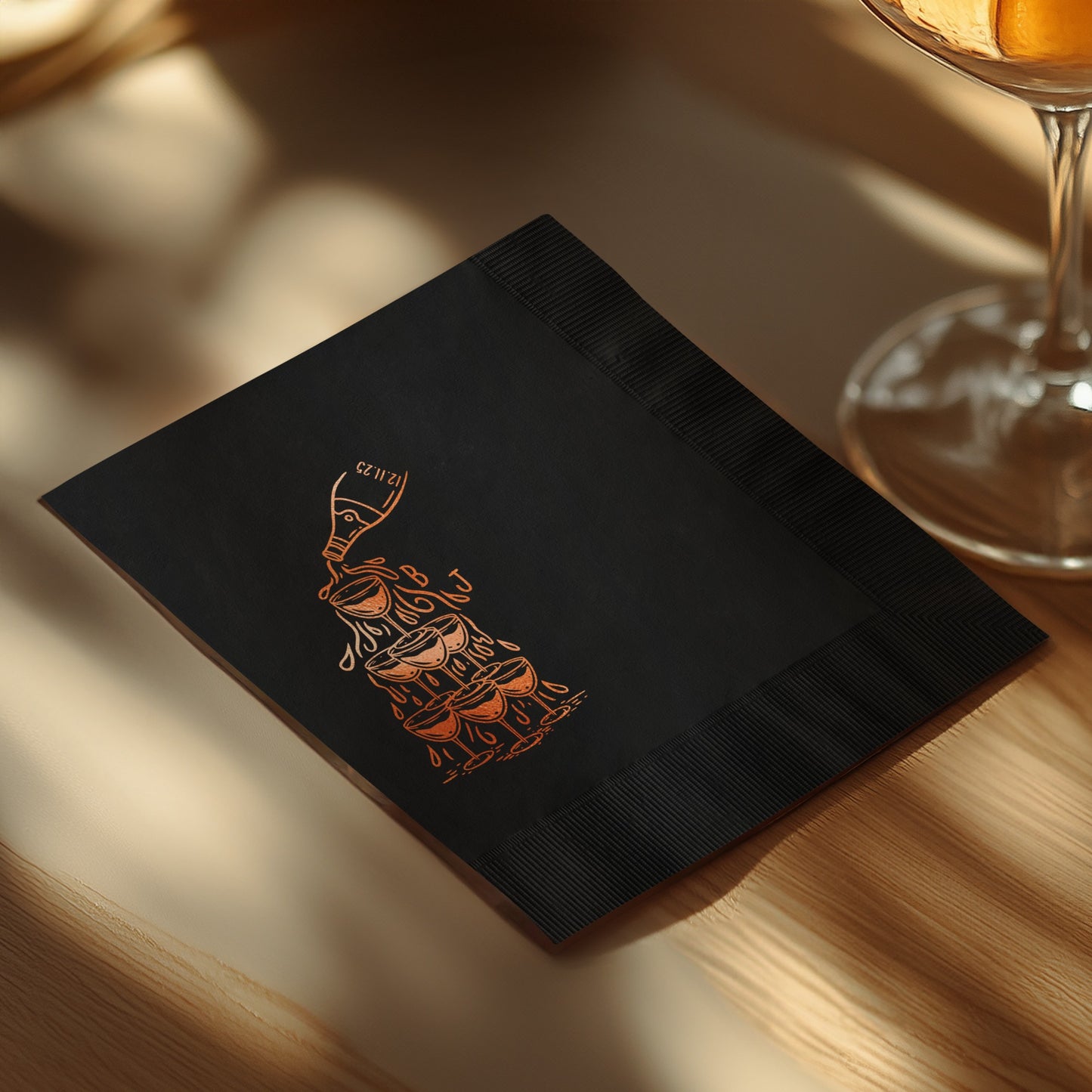 Elegant Black Paper Napkins with Gold Drink Design product type