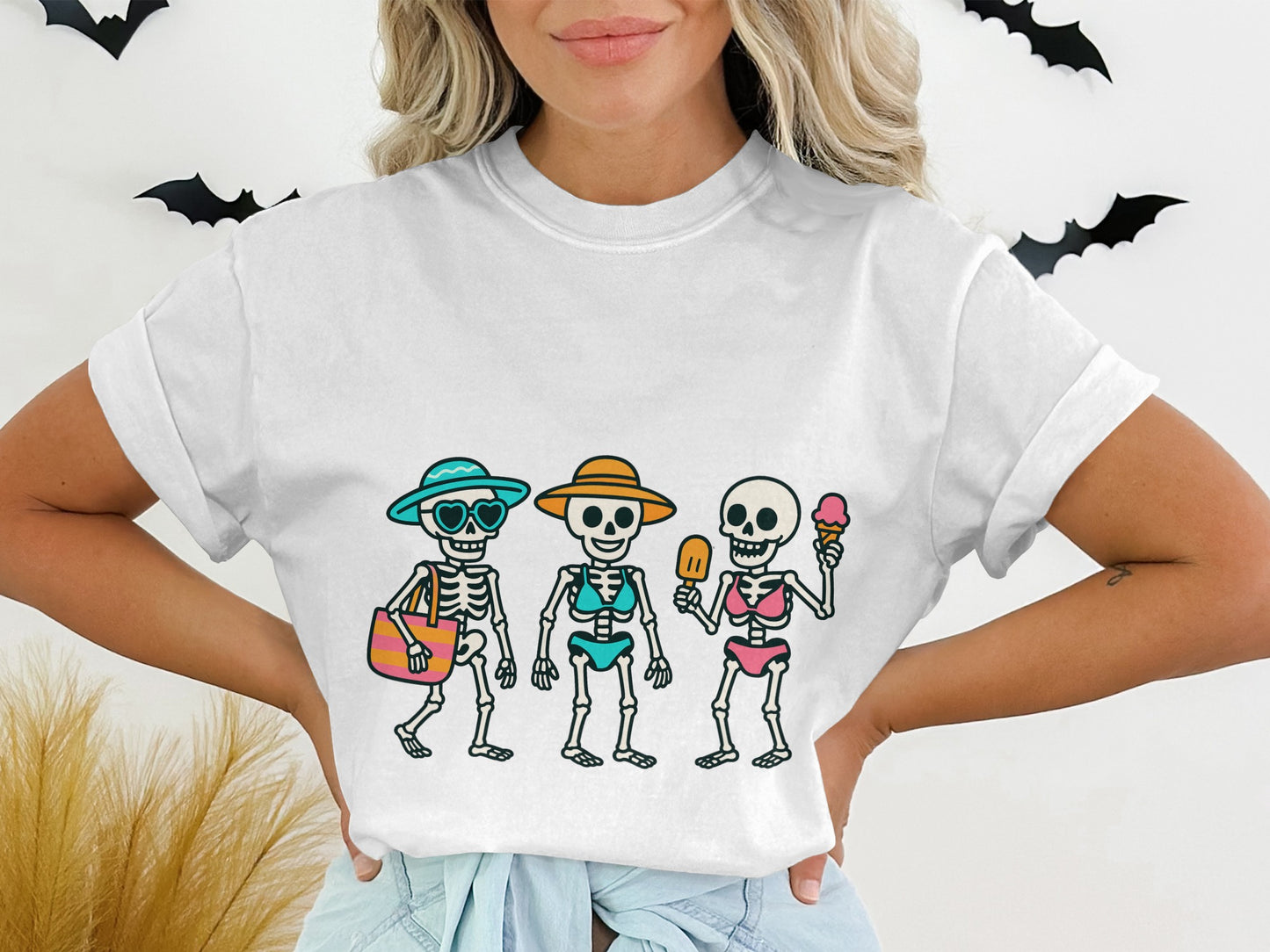 Skeleton Beach Party T-Shirt, Funny Summer Skeleton Graphic Tee, Casual Unisex Shirt