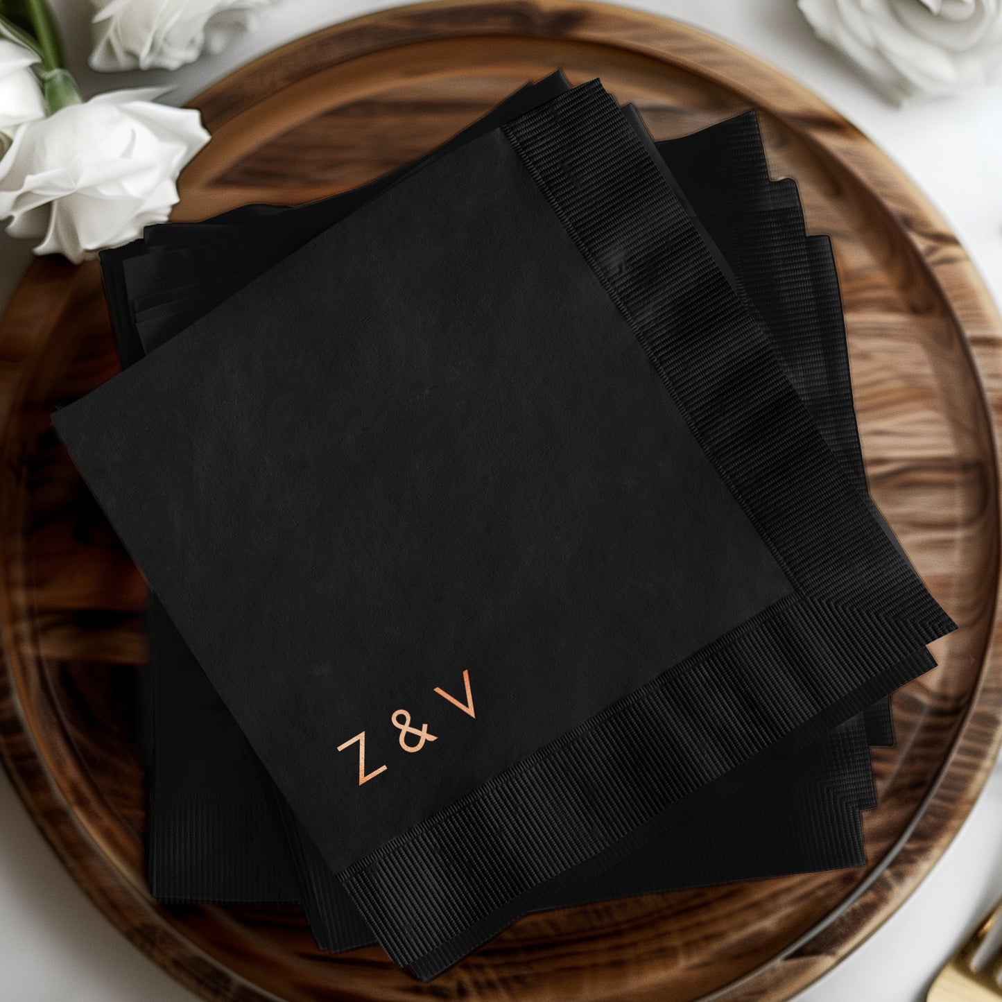 Personalized Black Monogram Napkins Elegant Party Product