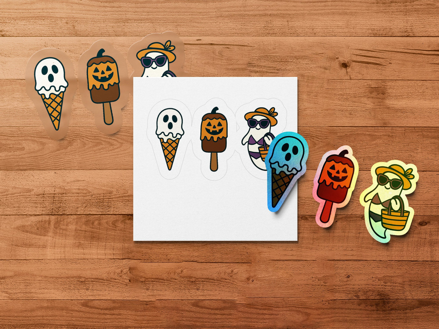 Halloween Ice Cream Stickers Set, Cute Autumn Pumpkin Ghost Designs, Fall Season Vinyl Decal Pack, Scrapbooking Supplies