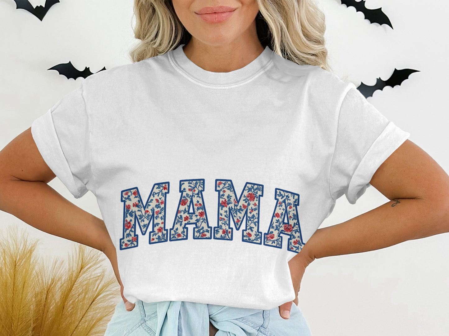 Floral Mama Printed T-Shirt, Casual Women's White Tee, Mother's Day Gift, Stylish Mom Outfit, Comfortable Cotton Top