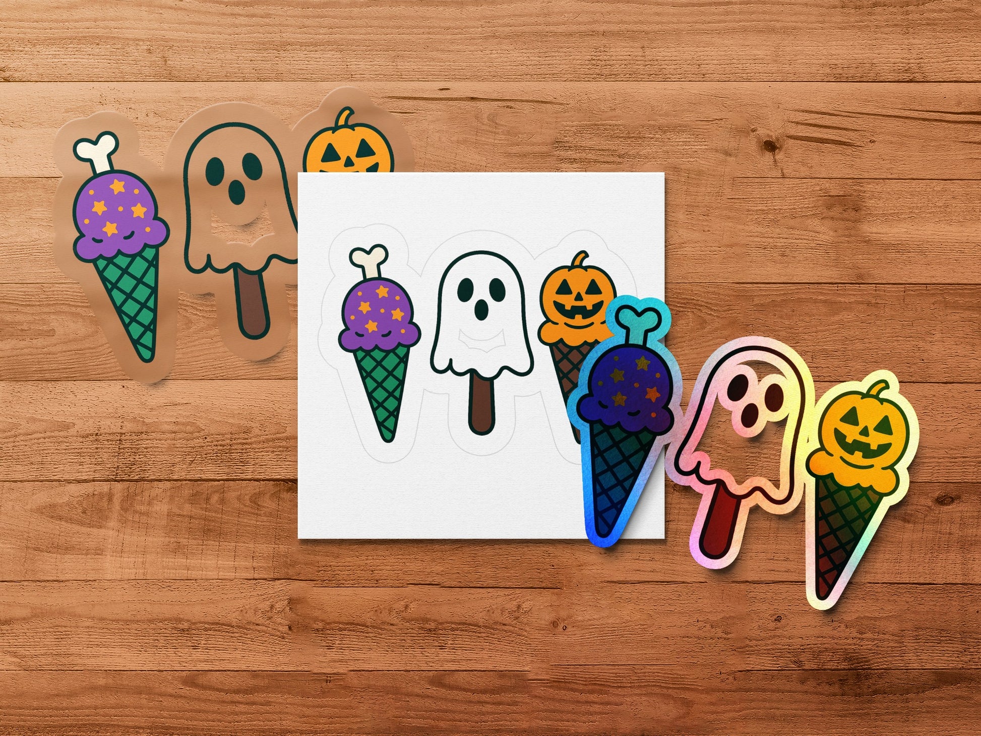 Halloween Ice Cream Ghost and Pumpkin Stickers, Spooky Cute Dessert Decals, Fun Autumn Party Favors, Adorable Ghostly Accessories