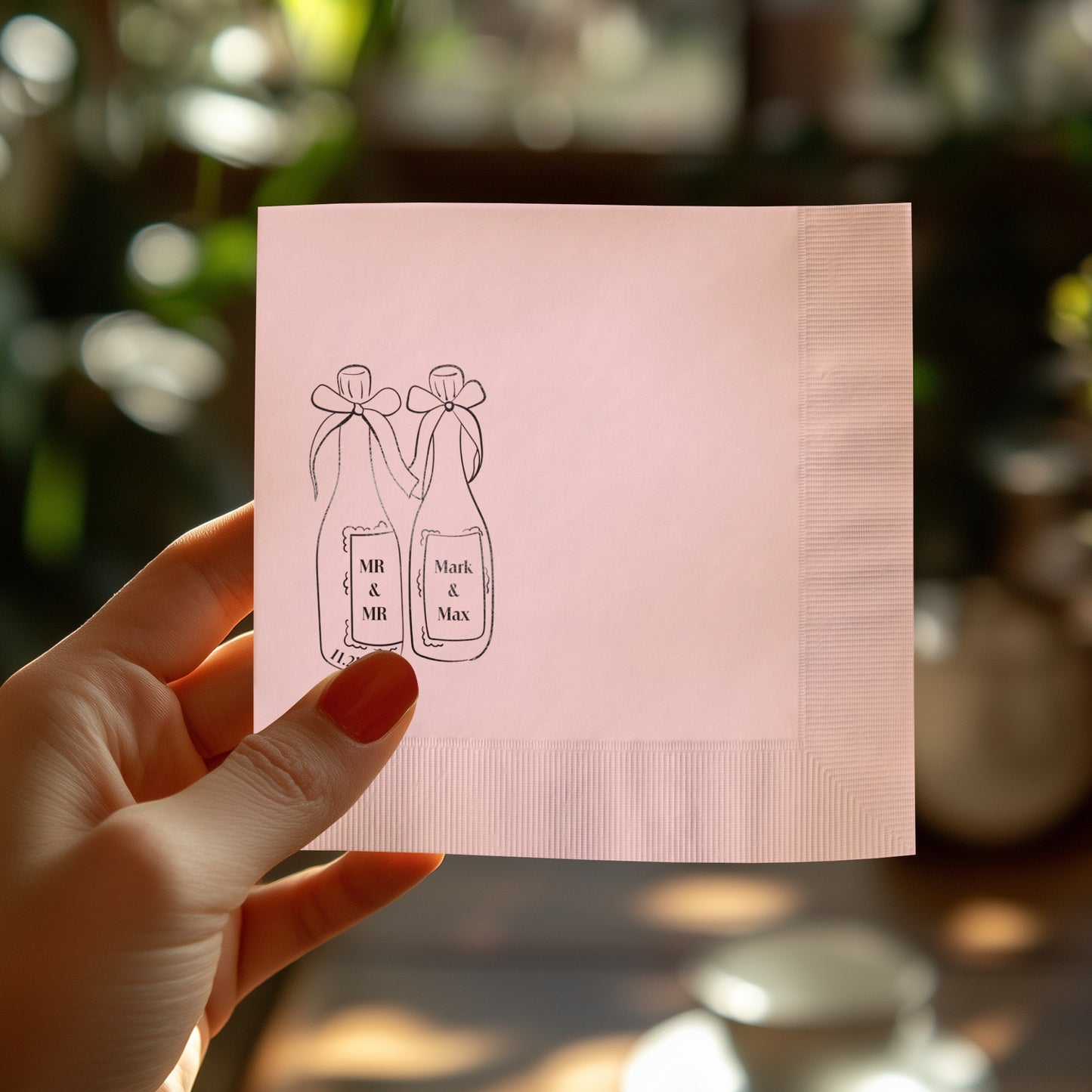 Personalized Wedding Napkin with Champagne Bottle product type