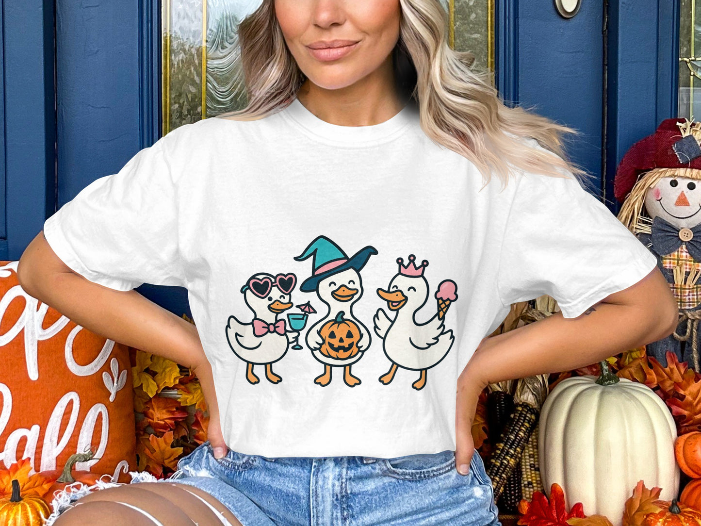 Cute Halloween T-Shirt with Cartoon Ducks, Festive Fall Fashion, Unisex Autumn Tee for All Ages