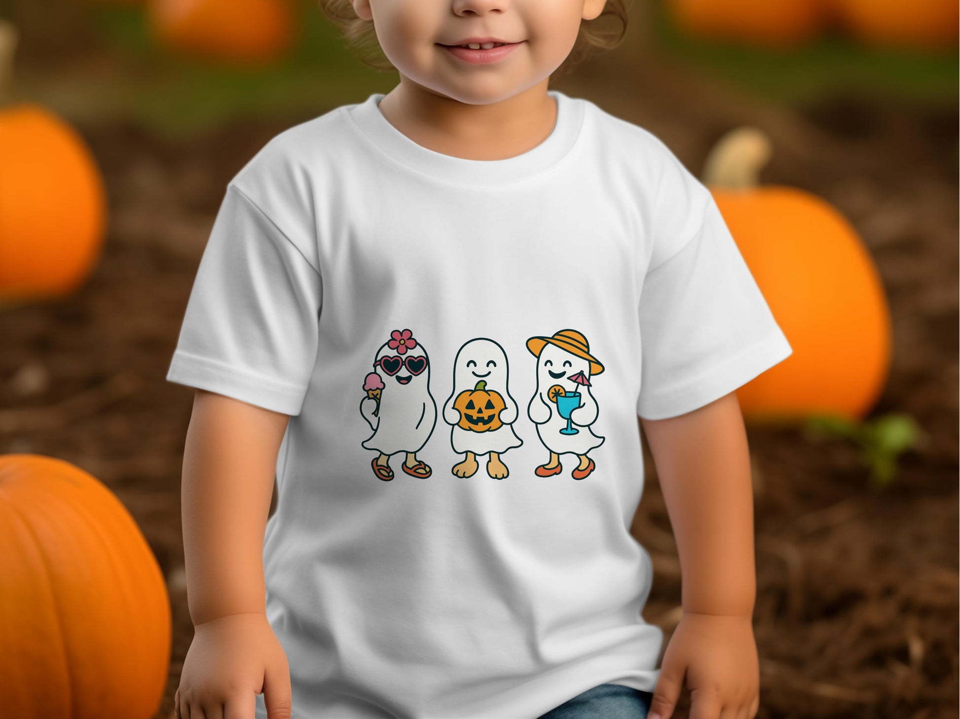 Cute Kids Halloween T-Shirt, Ghosts in Costumes Design, Toddler Fall Pumpkin Patch Outfit, Boys Girls Casual Tee