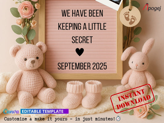 Announce It's a Girl Canva Template Instant Digital Download Baby Girl Announcement Social Media Pregnancy Reveal