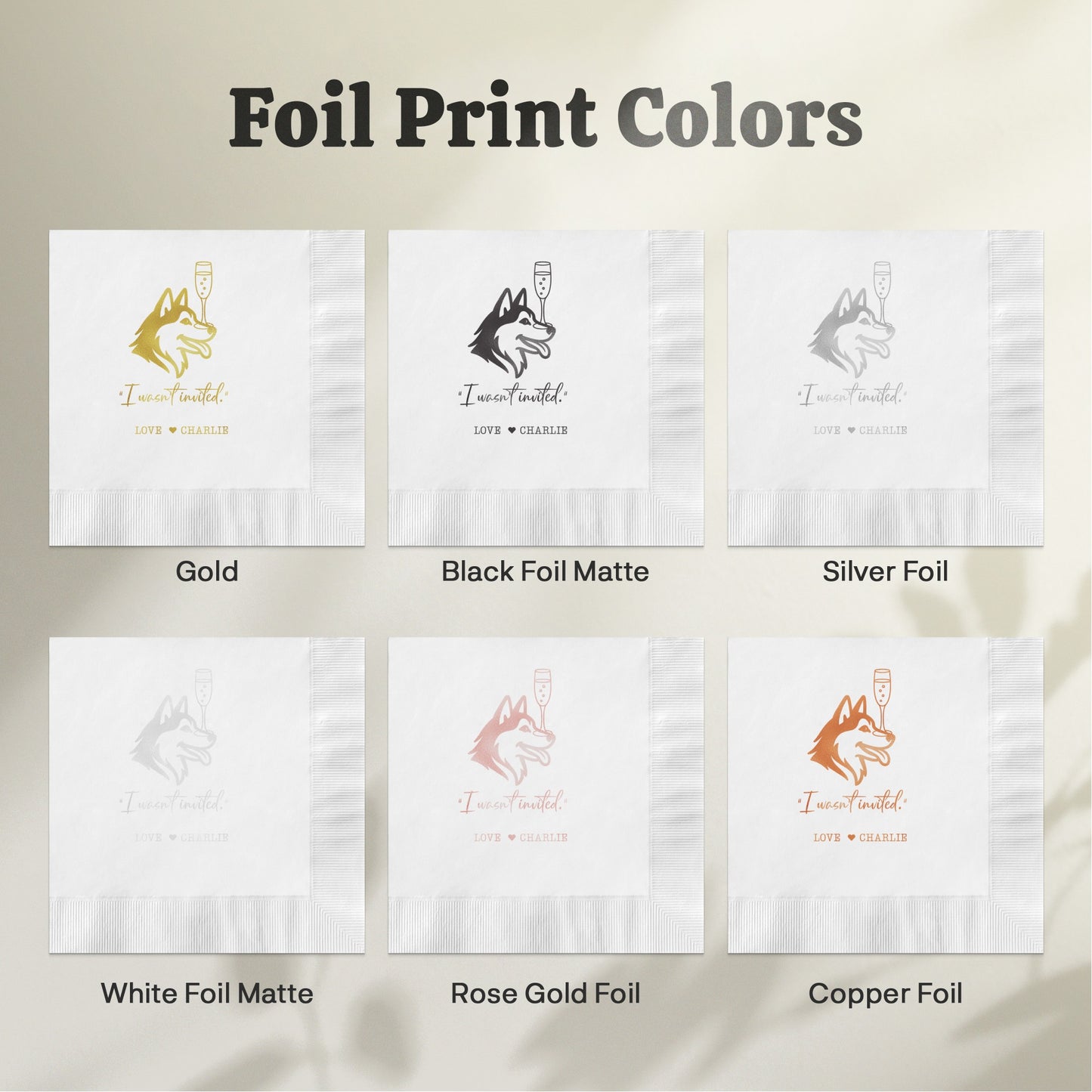 Foil Print Colors Custom Napkin Design Options