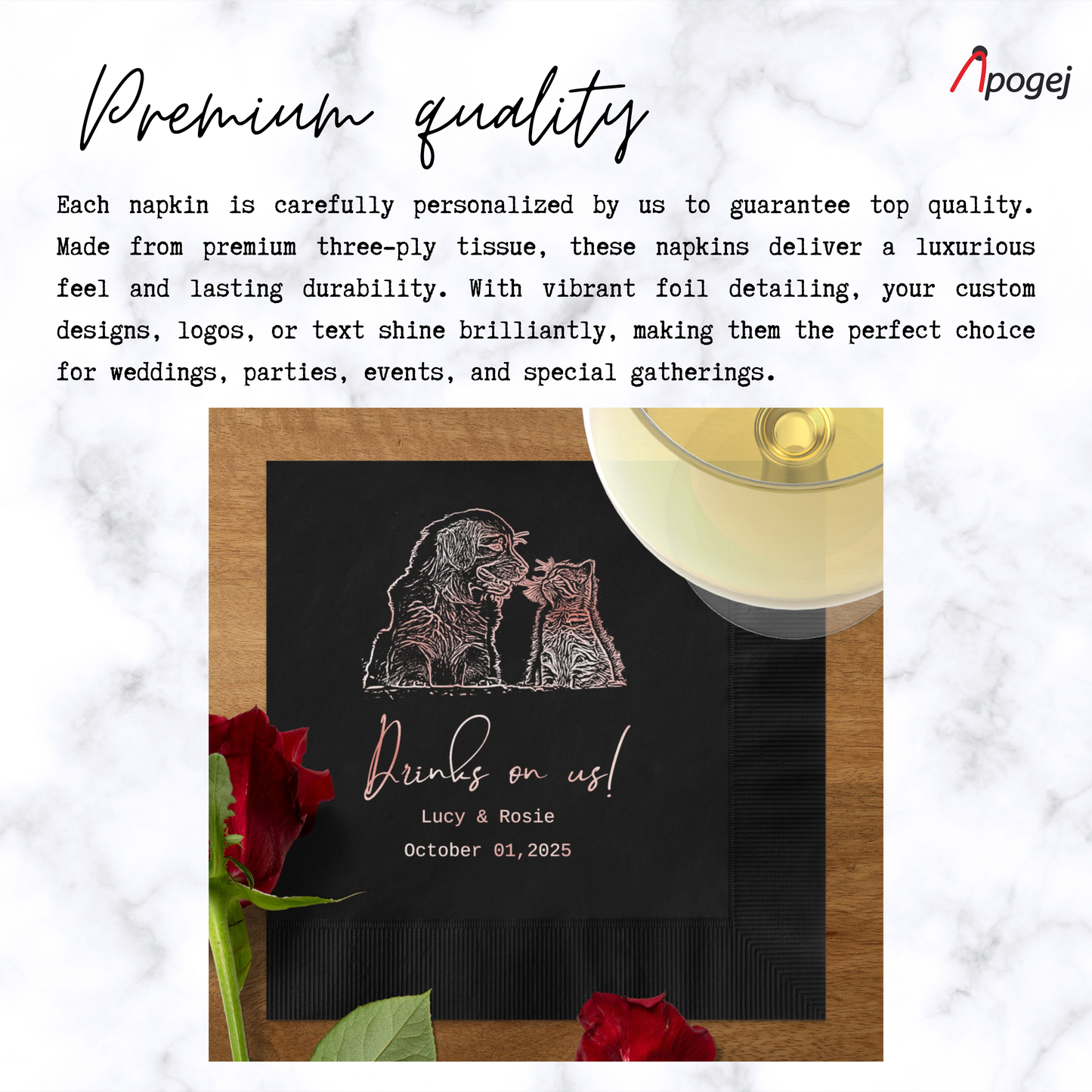 Personalized Napkins Forever Family Gold Foil Custom Pet Portrait Custom Date Party Napkins