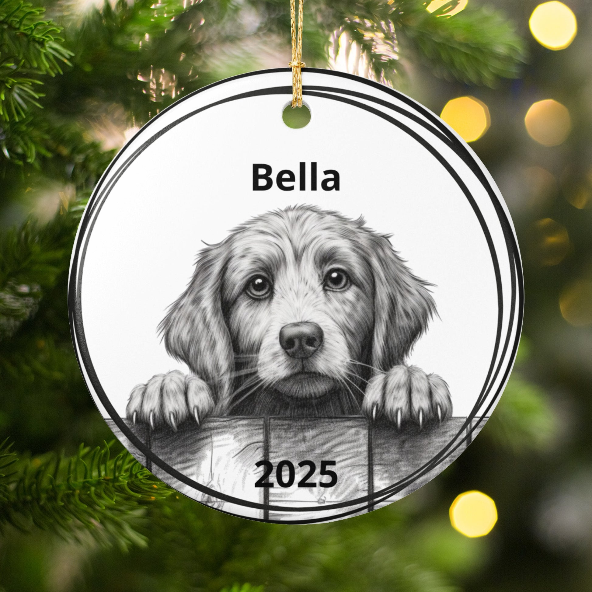 Custom Dog Illustration Christmas 2025 Ornament product type