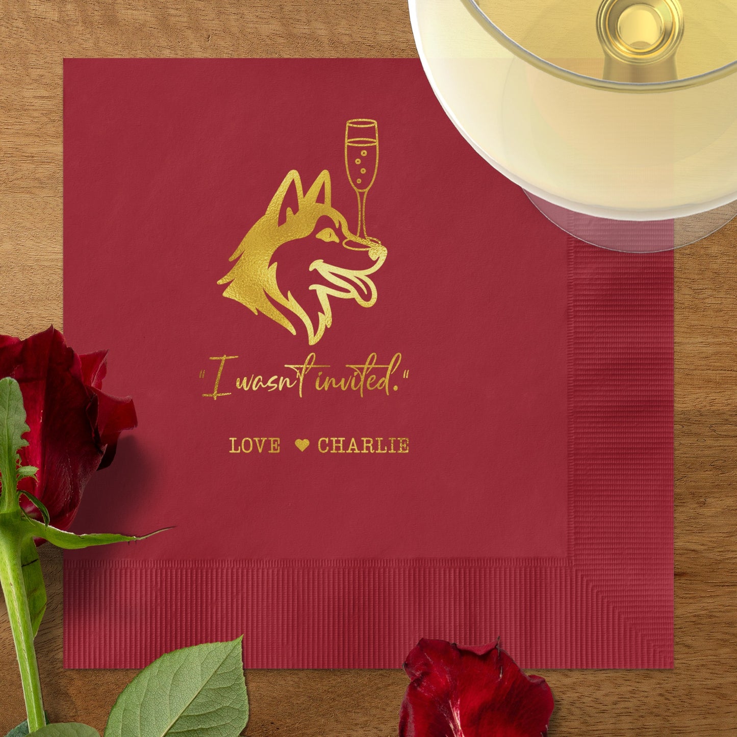Red Napkin with Dog Design and Love Message