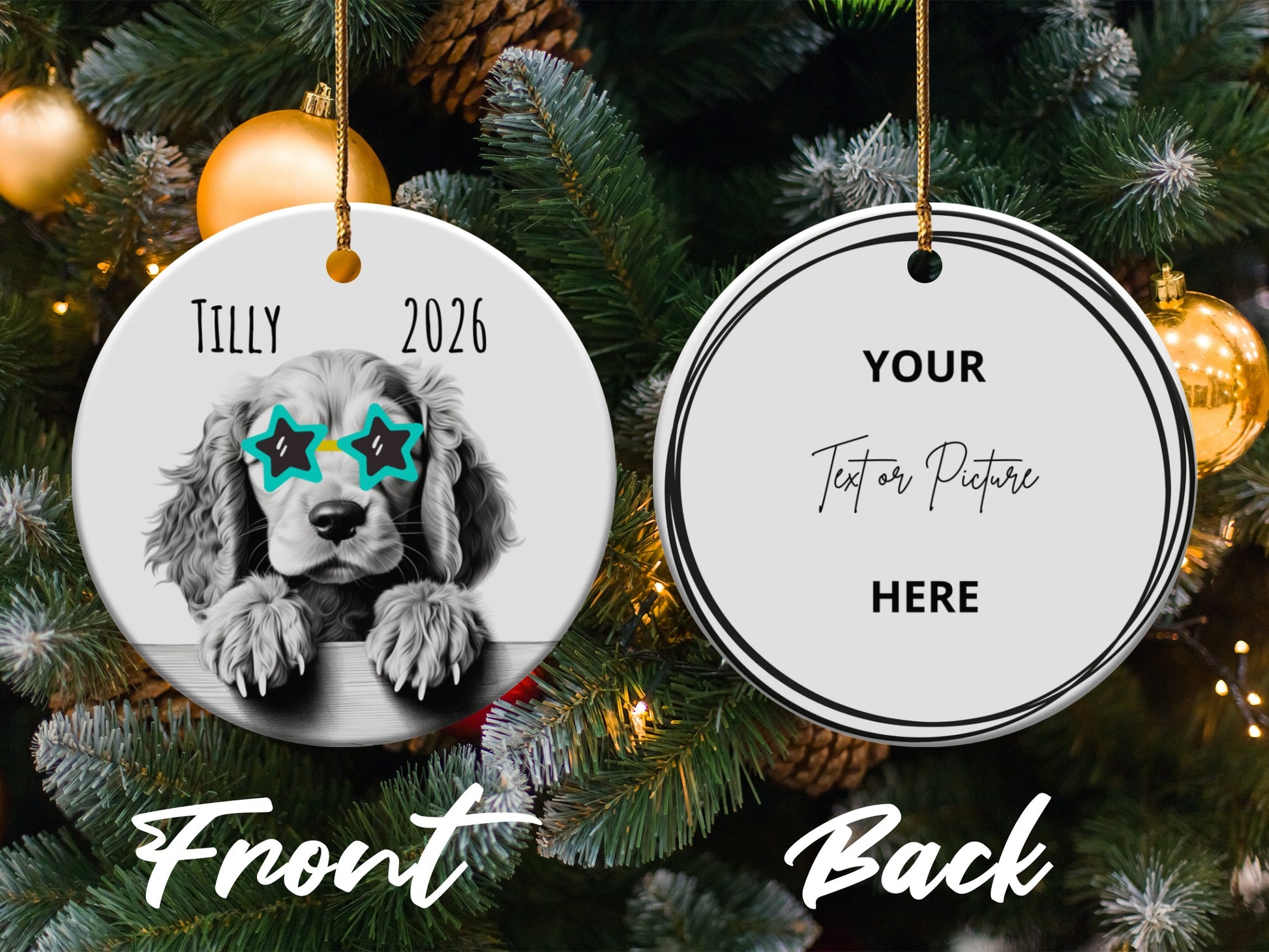 Customizable Dog Design Double-Sided Christmas Ornament product type