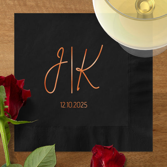 Personalized Black Wedding Napkins Elegant Party Product