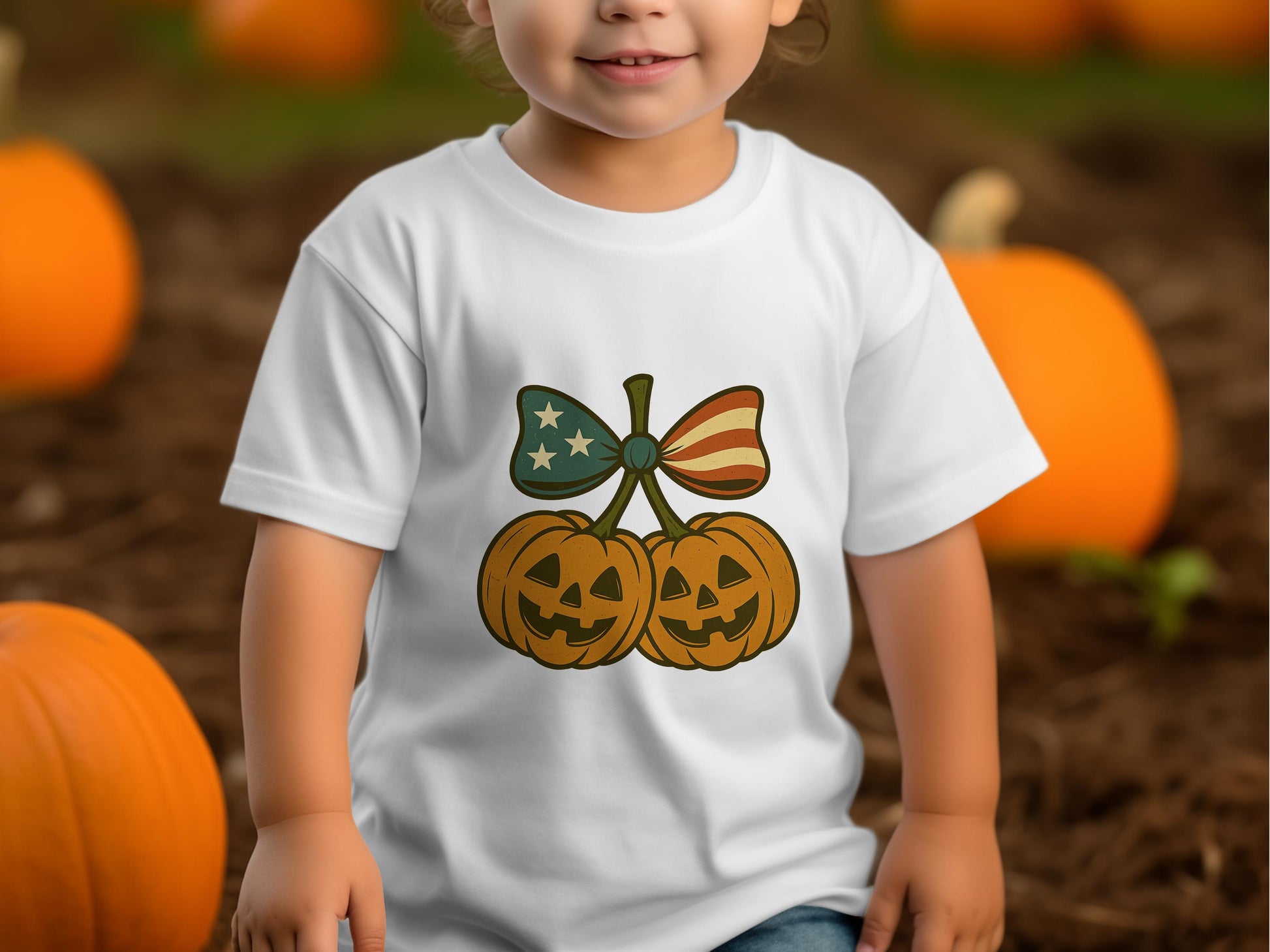 Toddler Pumpkin T-Shirt, Cute Fall Kids Tee, American Flag, Halloween Autumn Apparel