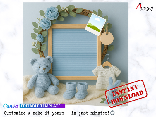 Boy Pregnancy Announcement Canva Template Instant Digital Download Cute Teddy Bear Sonogram Gender Reveal Social Media Post