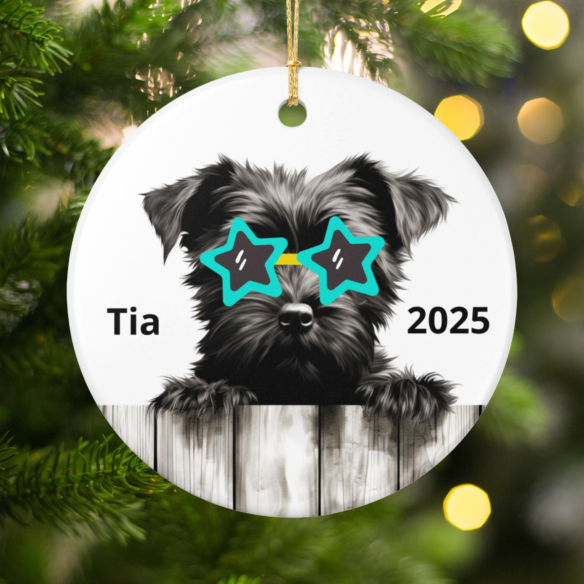 Personalized Starry Eyed Black Dog Christmas Ornament product
