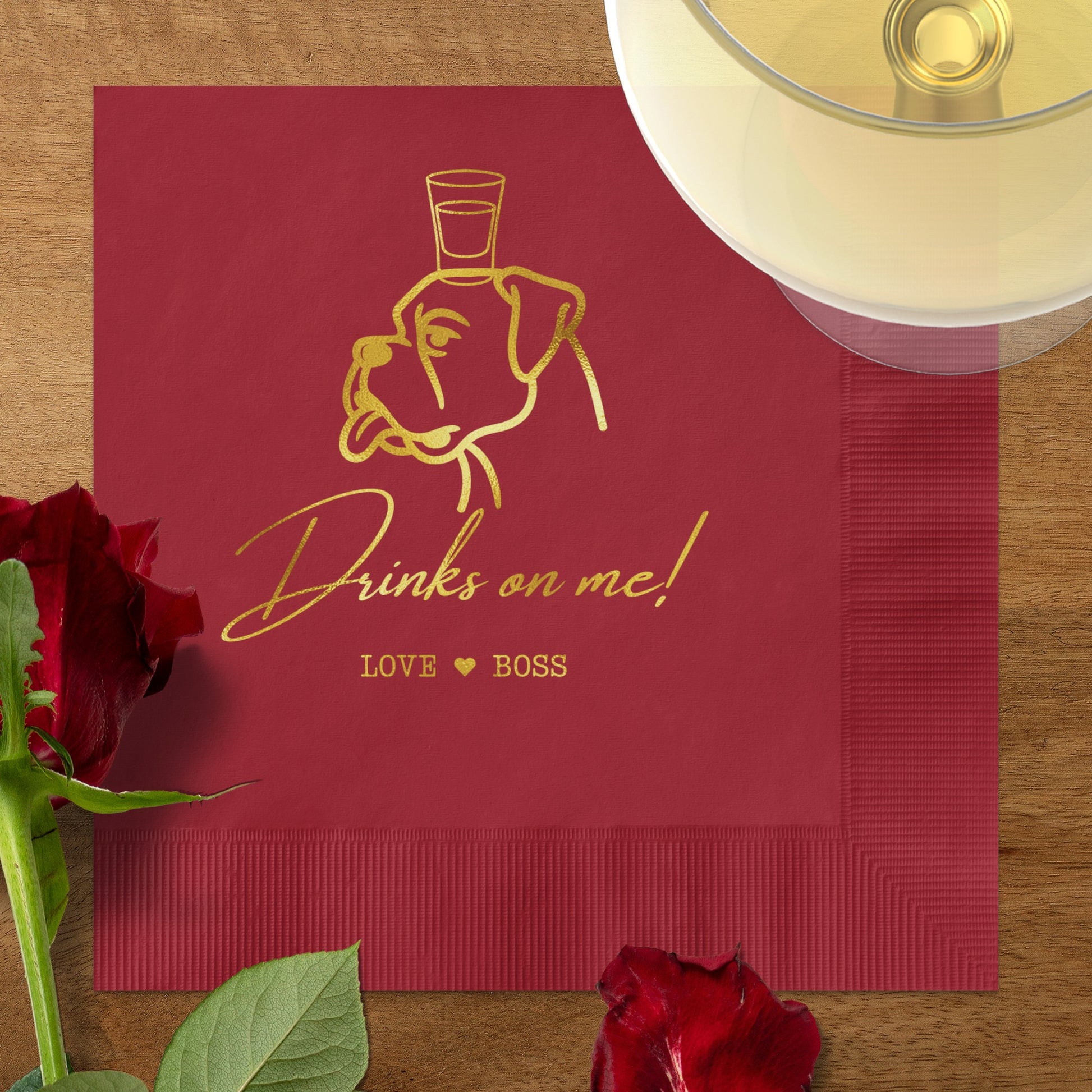 Drinks on me love boss printed napkin product