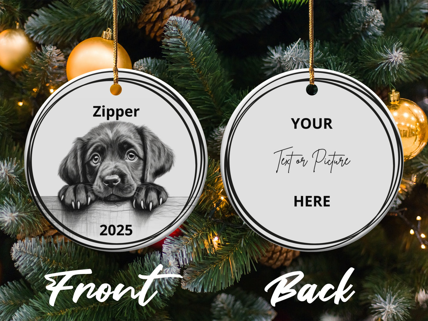 Customizable Christmas Tree Ornament with Dog Design product type