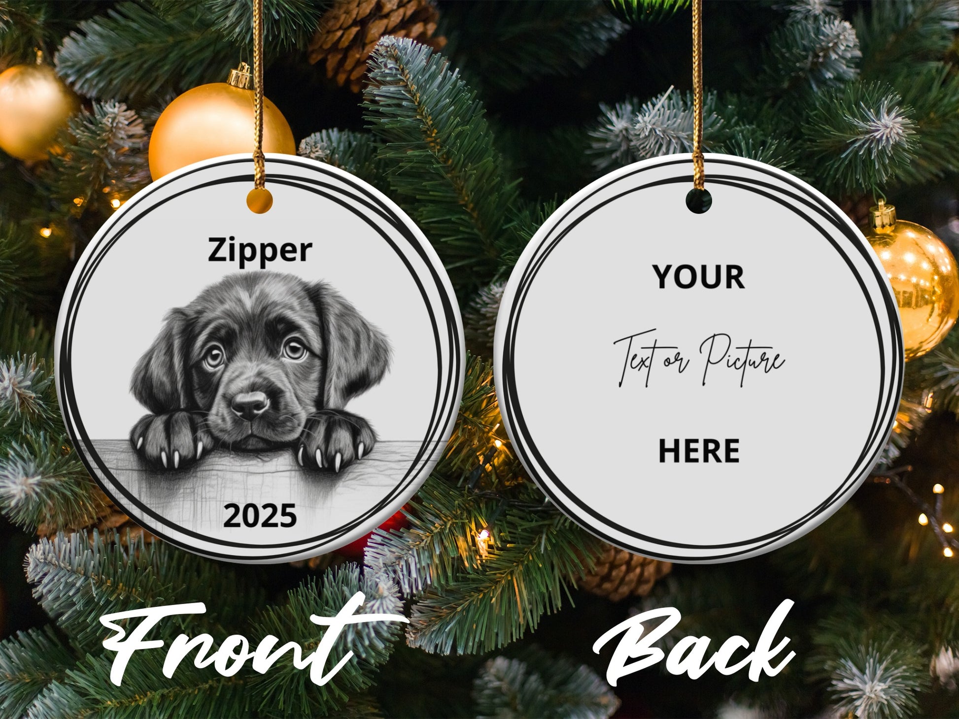 Customizable Christmas Tree Ornament with Dog Design product type