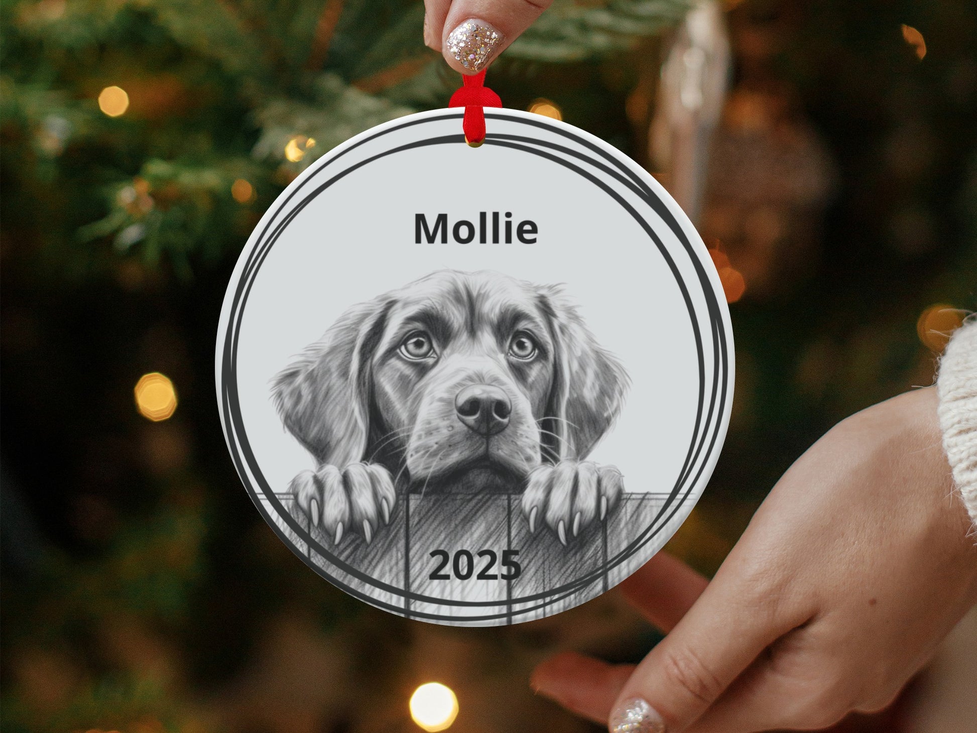 Custom Dog Illustration Christmas Ornament product