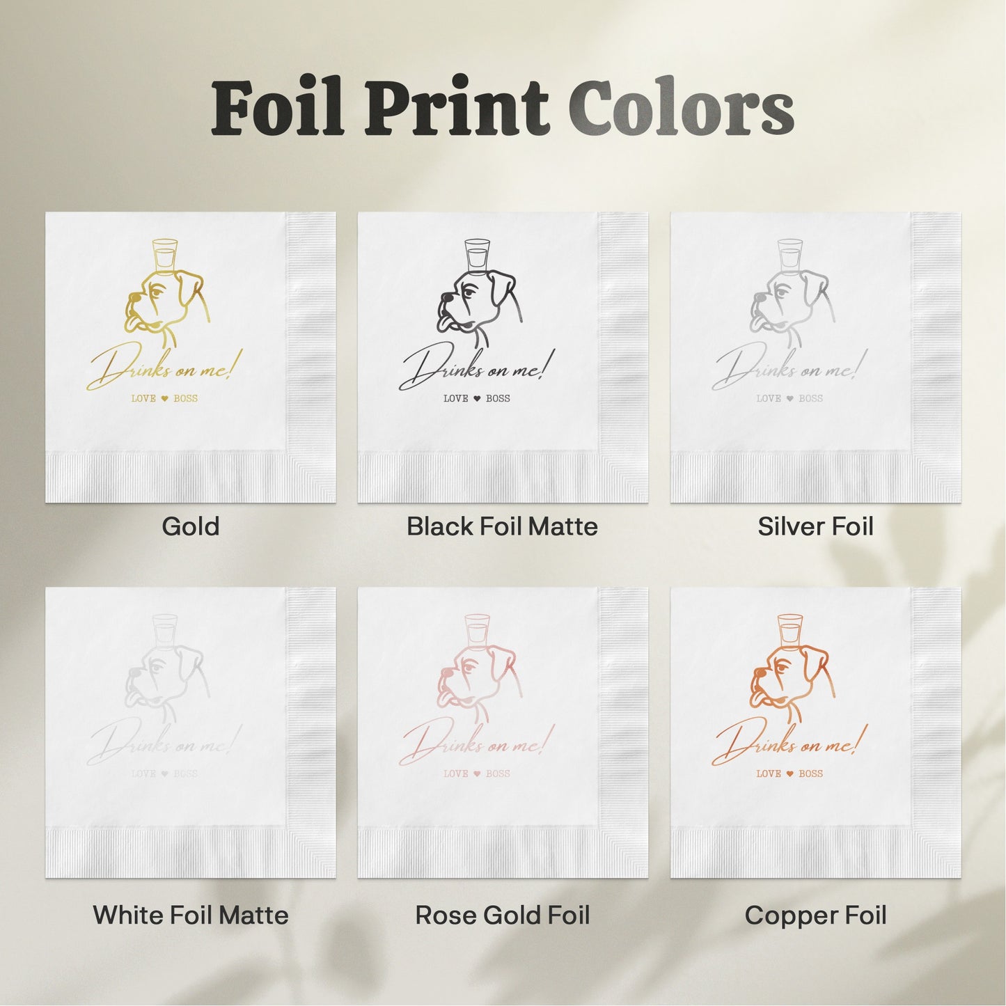 Foil Print Napkins in Various Elegant Colors