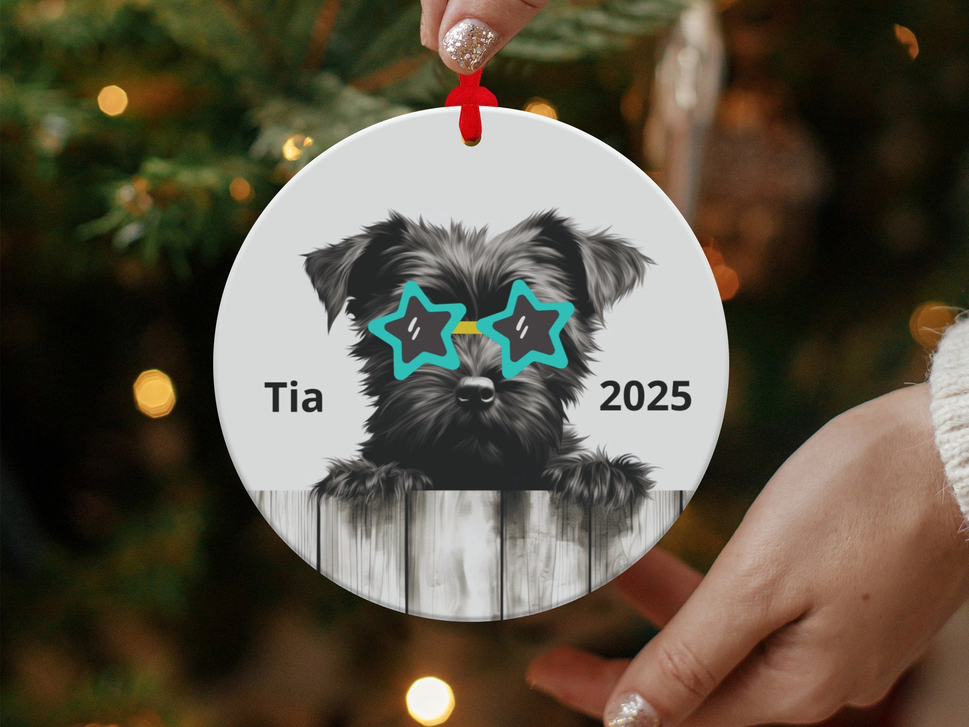 Personalized Dog with Glasses 2025 Christmas ornament