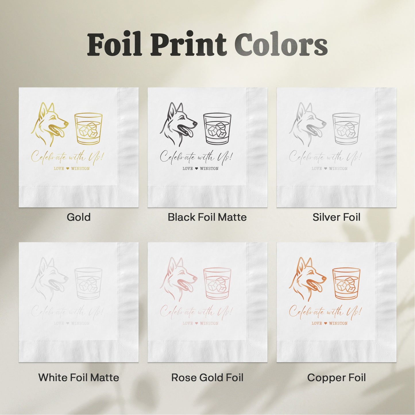Celebrate with Us Custom Foil Print Napkins