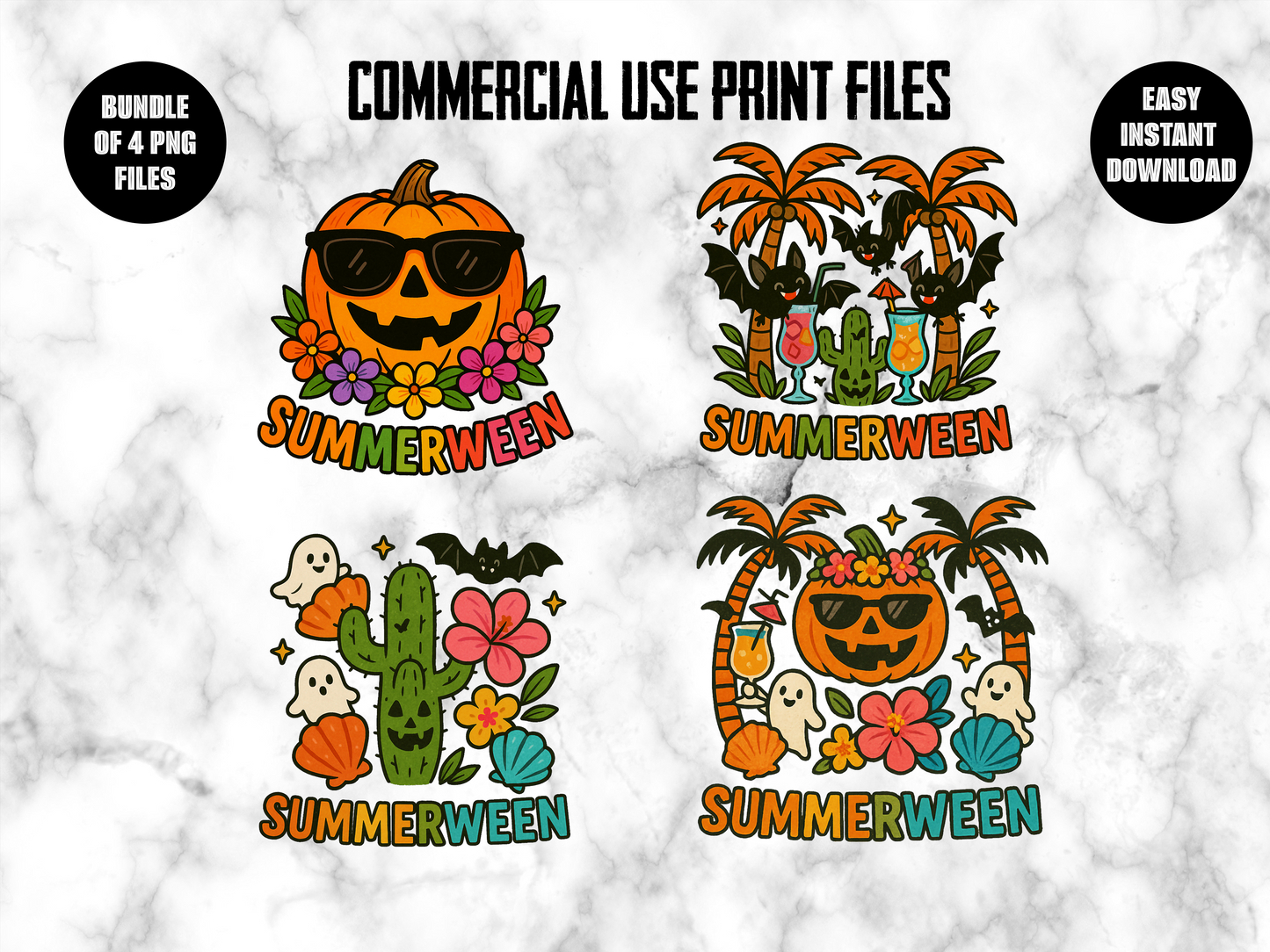 Summerween Pumpkin and Cactus Clipart, Commercial Use, Instant Download PNG Files, Halloween Desert Theme