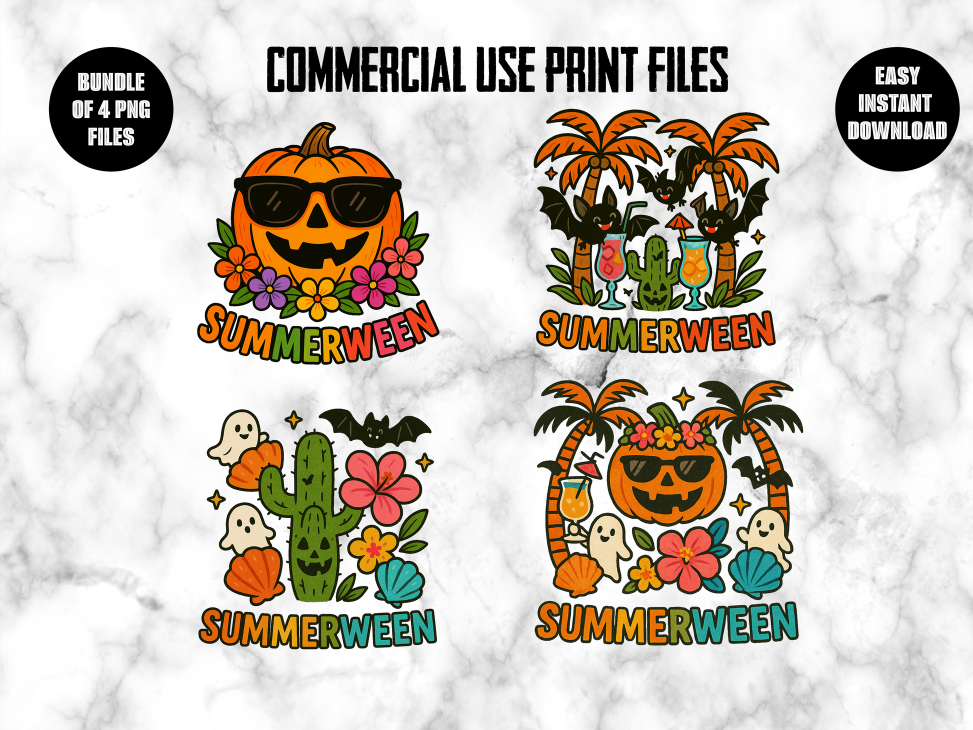 Summerween Pumpkin and Cactus Clipart, Commercial Use, Instant Download PNG Files, Halloween Desert Theme