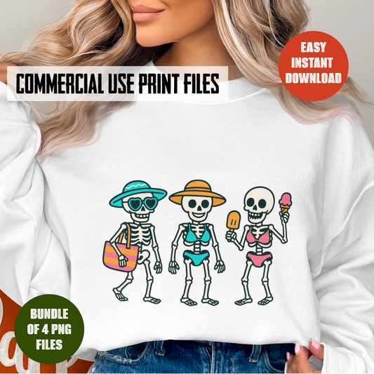 Skeleton Family Vacation Clipart, Summer Skeleton PNG, Digital Download for T-Shirts, Commercial Use
