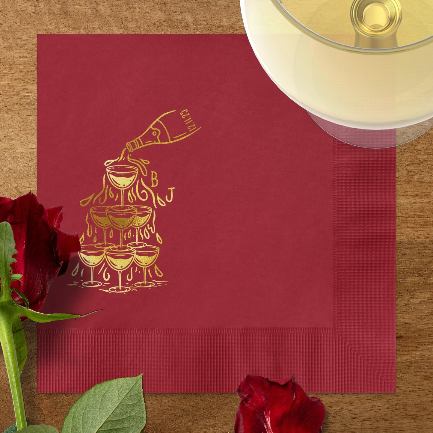 Elegant Red Napkins with Champagne Tower design product type