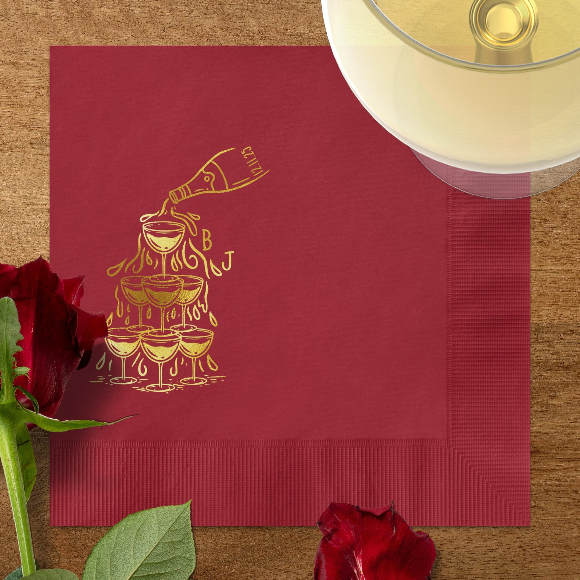 Elegant Red Napkins with Champagne Tower design product type