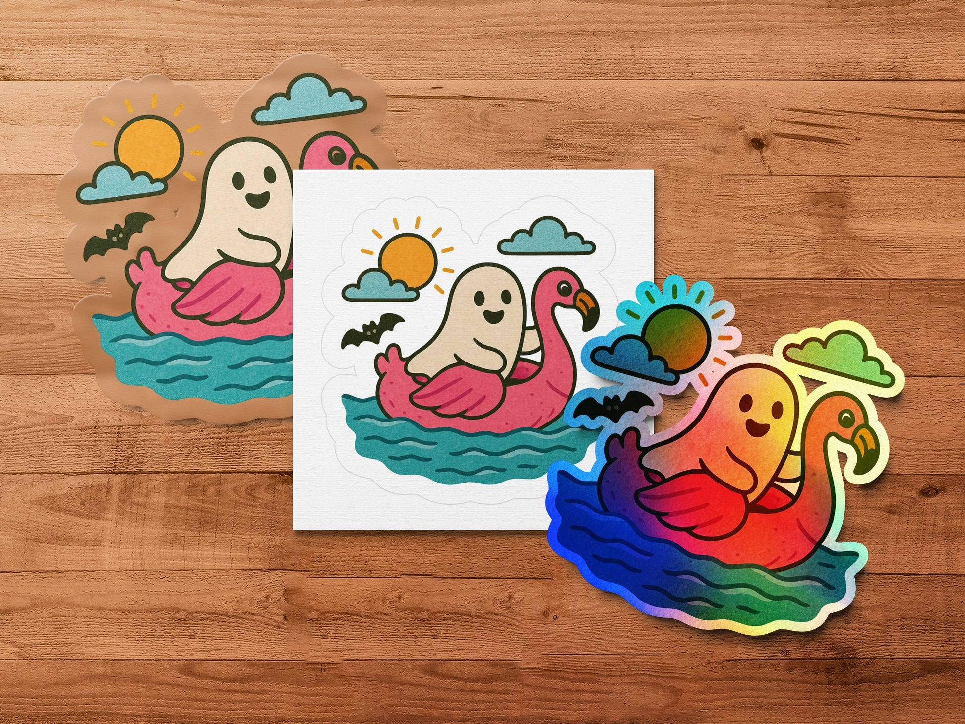 Colorful Bird Stickers, Sunshine and Waves, Vibrant Art Decals for Laptops and Planners, Waterproof Vinyl