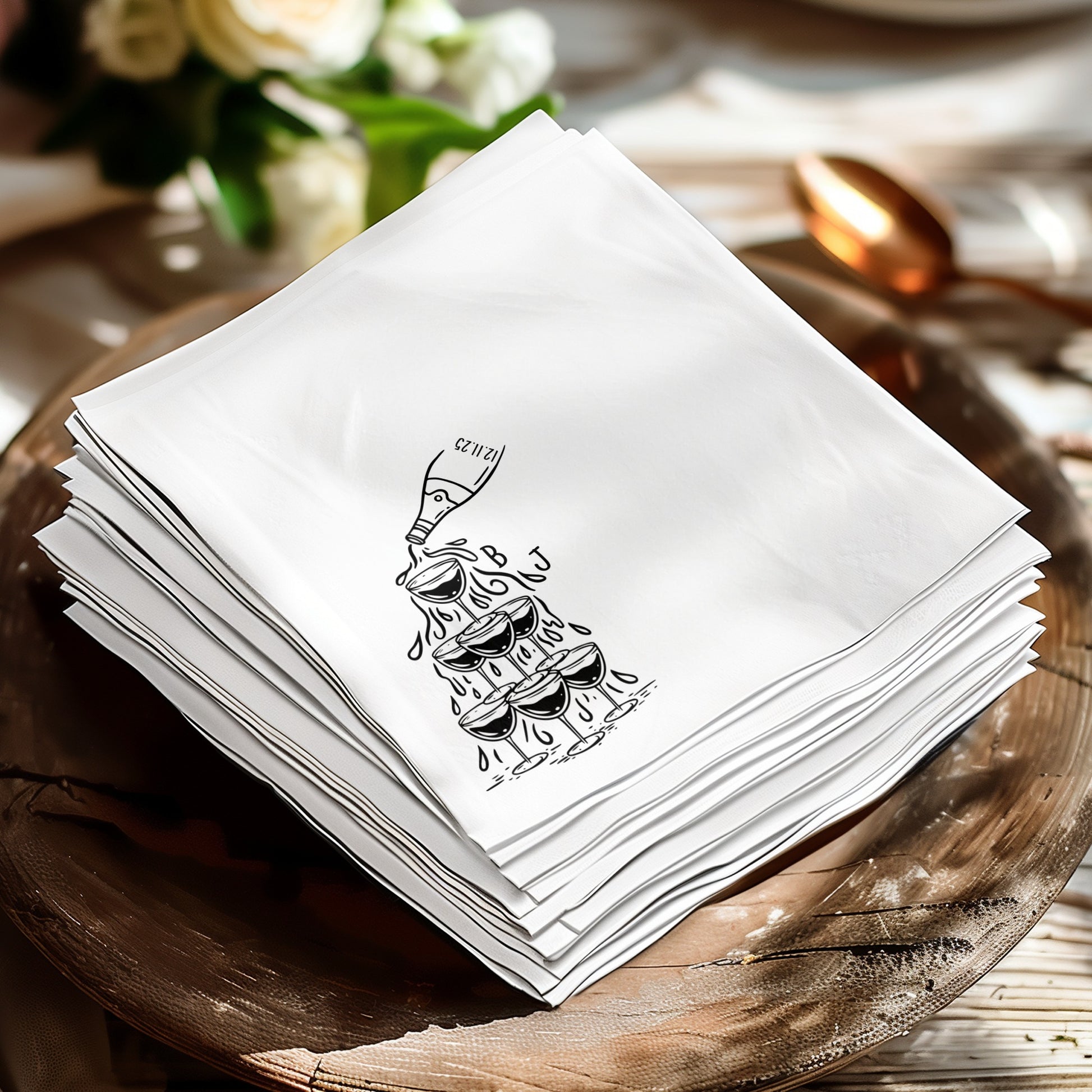 Elegant Wedding Cake and Champagne Napkin product