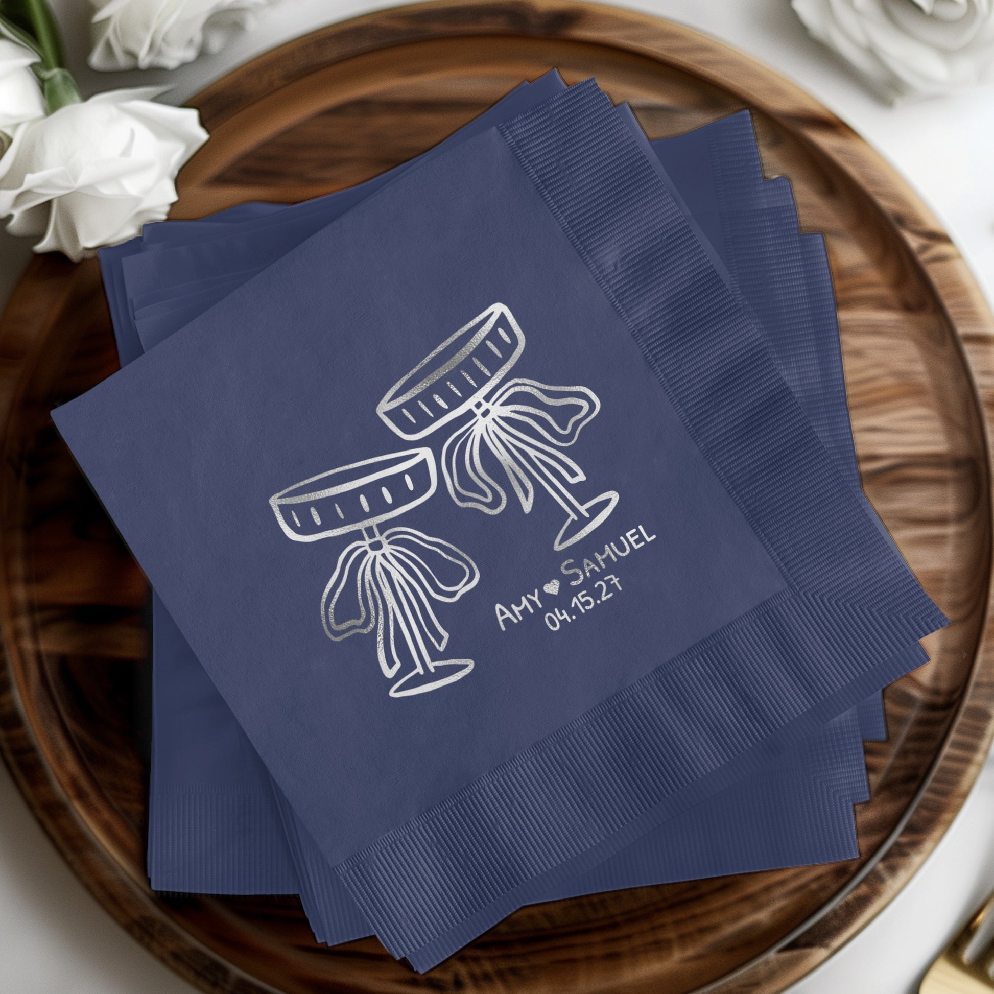 Personalized Wedding Date Blue Napkin product