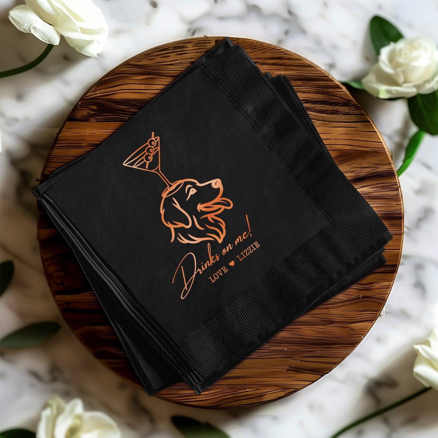 Drinks Are On Me Love Timer Dog Themed Napkin