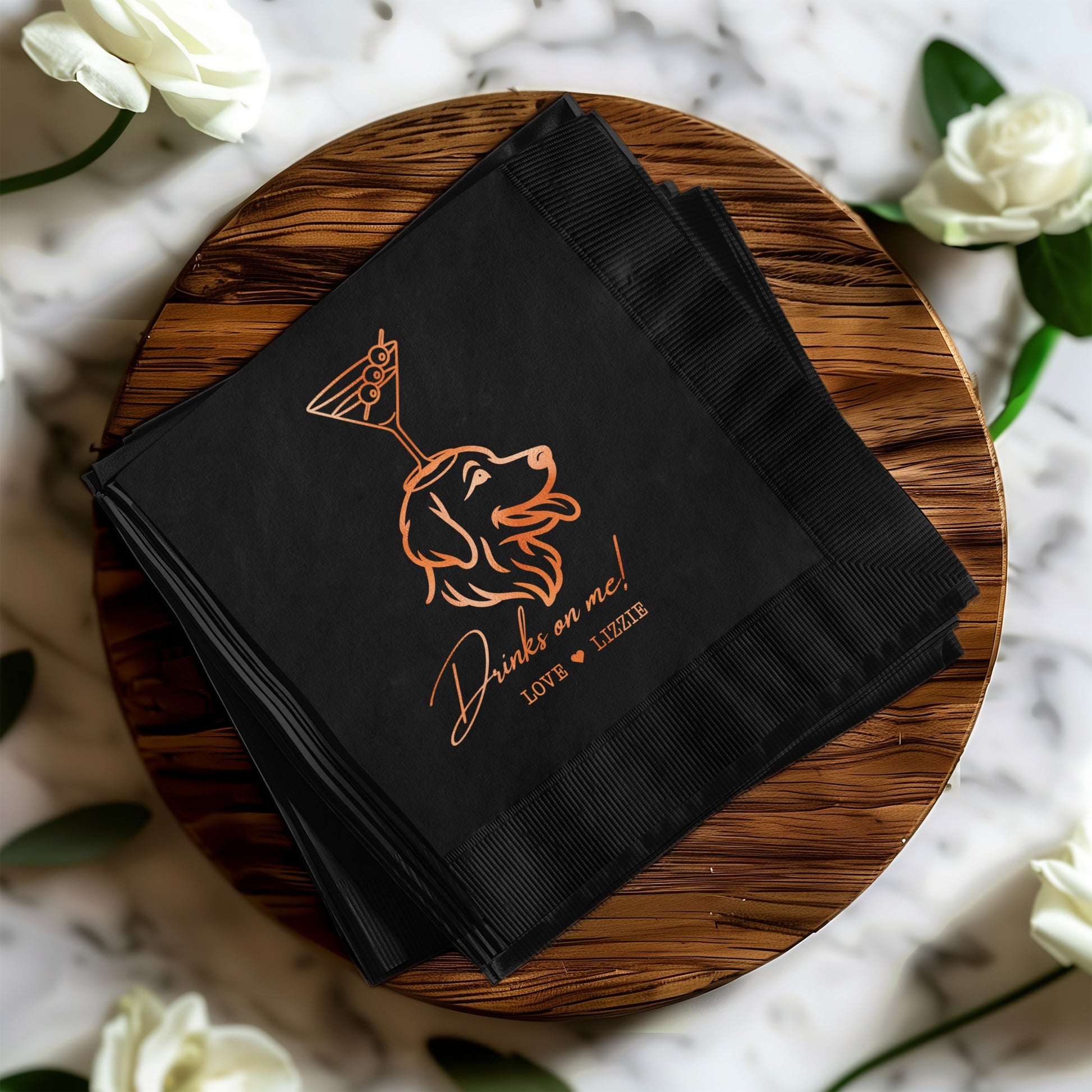 Drinks Are On Me Love Timer Dog Themed Napkin