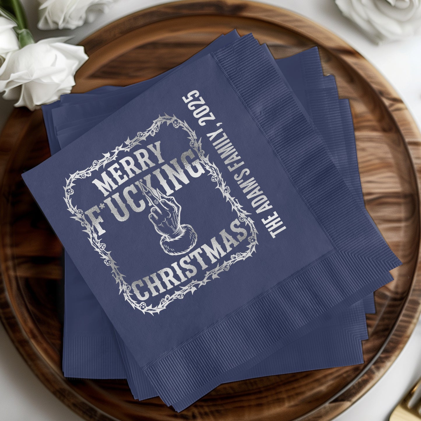 Merry Christmas Design Blue Personalized Napkins product