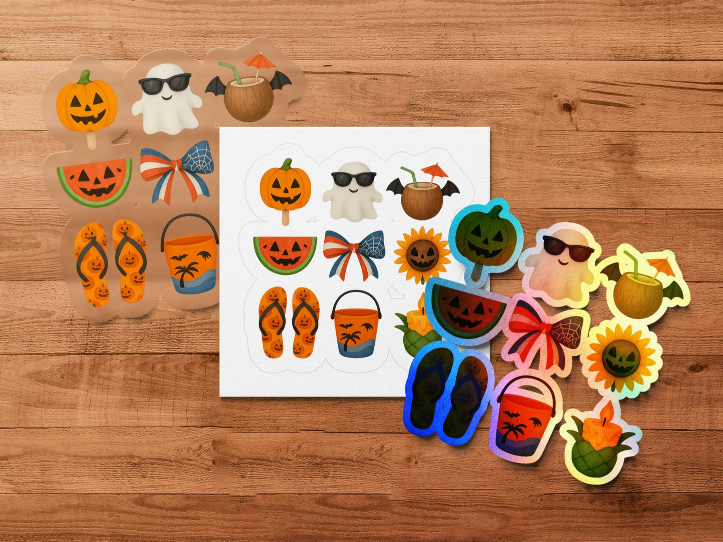 Halloween Sticker Pack, Pumpkin Ghost Sunflower, Autumn Fall Spooky Season, Colorful Cute Decals for Kids and Parties