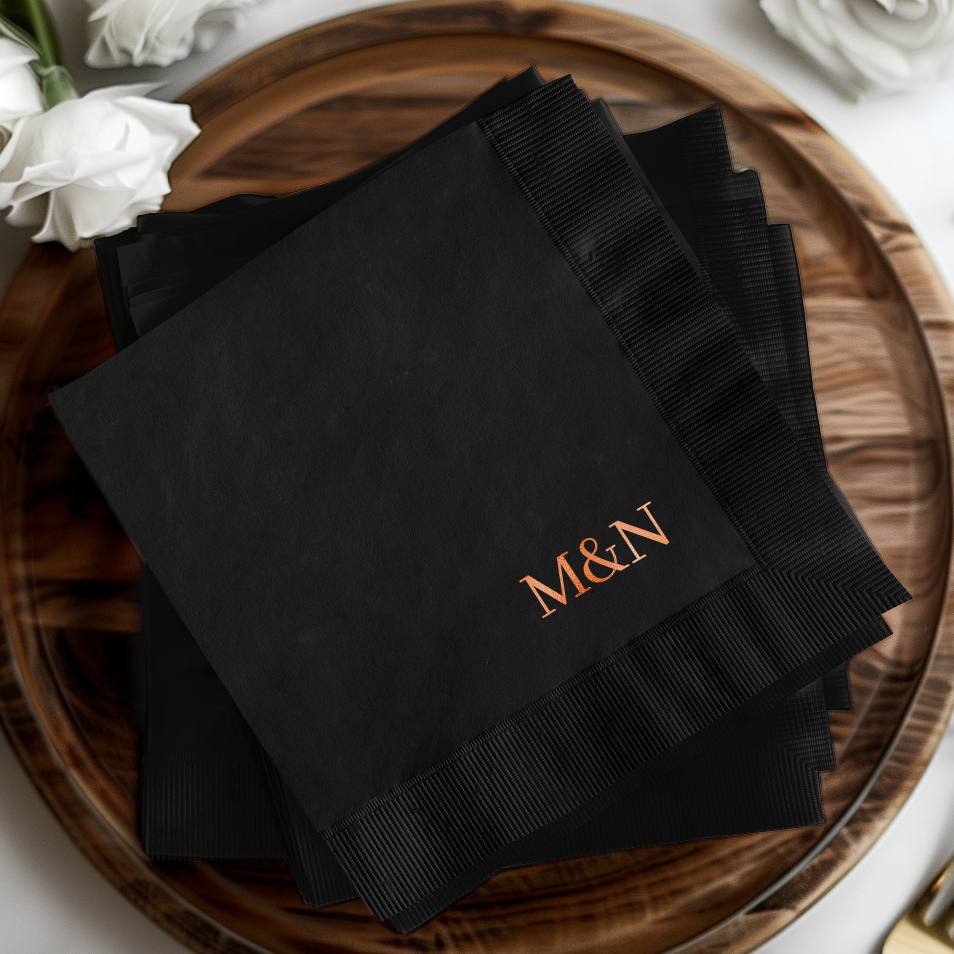 Elegant Black M&N Embroidered Dinner Napkin product type