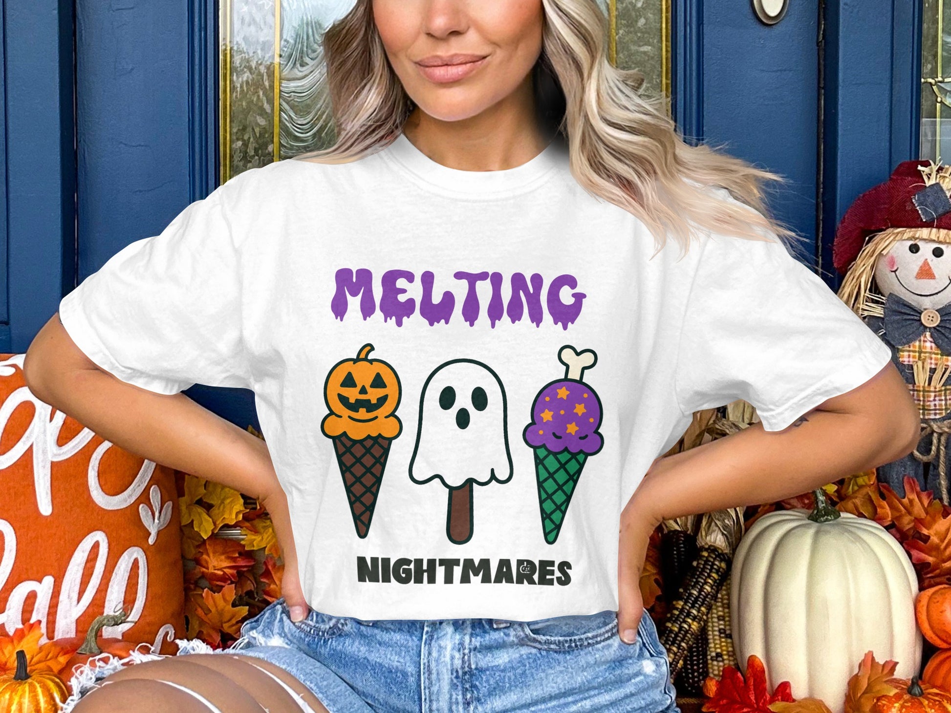 Halloween T-Shirt Melting Nightmares Ice Cream Cones Pumpkin Ghost Design