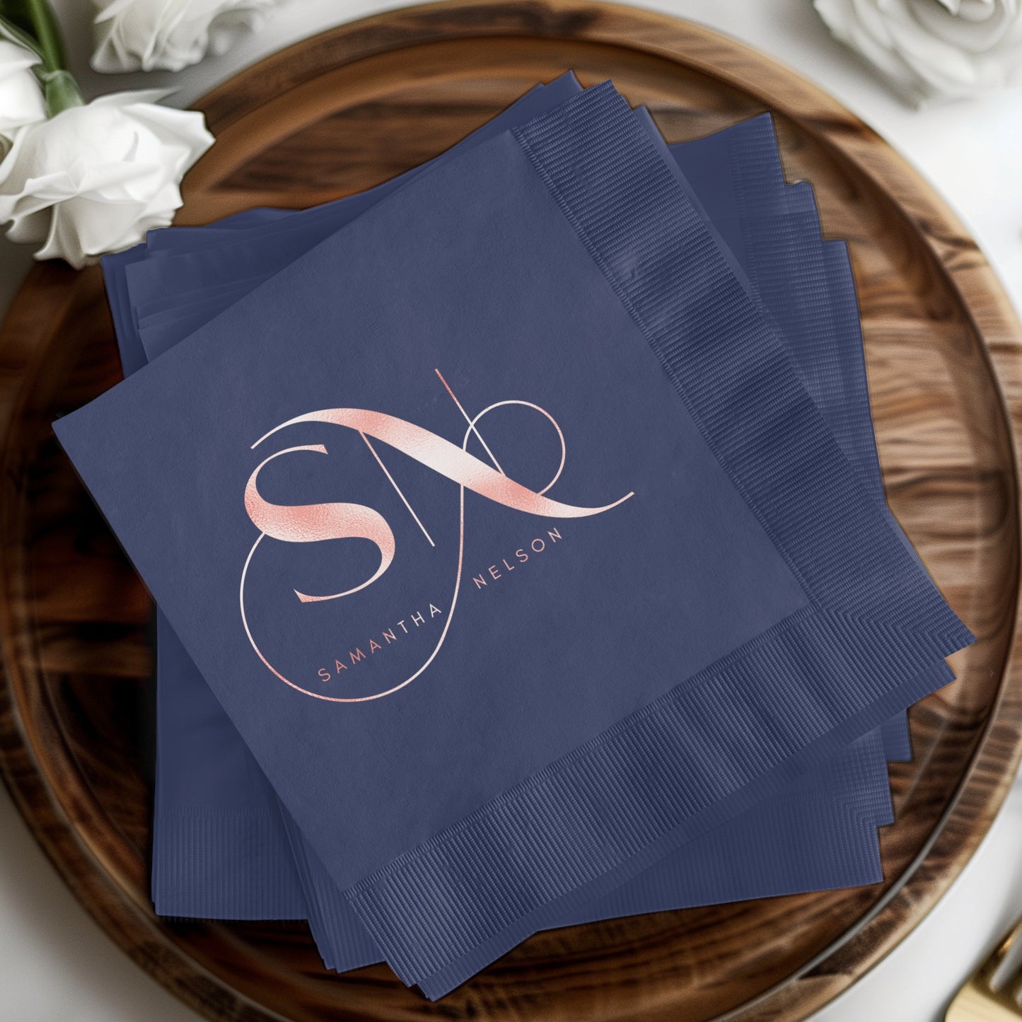 Elegant Custom Monogrammed Navy Blue Napkins product