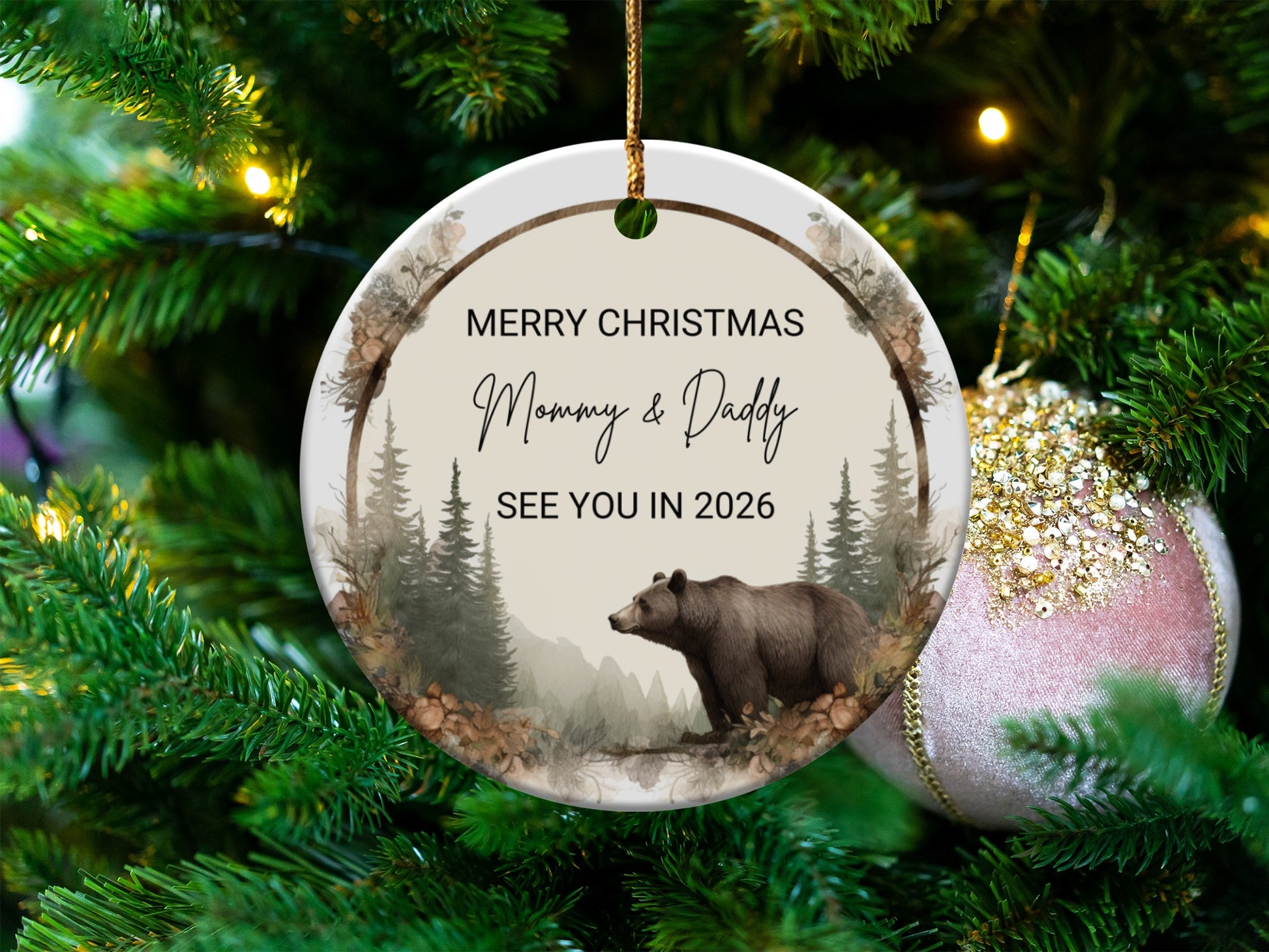Merry Christmas Mommy Daddy Bear Design Ornament product