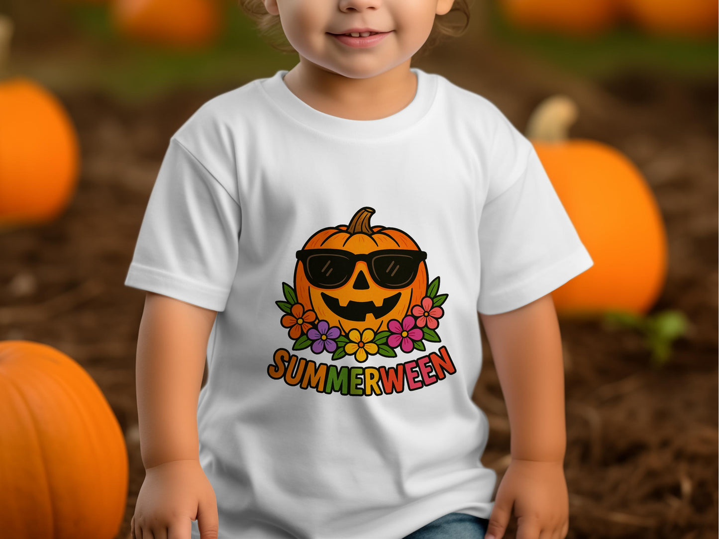 Summerween Pumpkin Graphic T-Shirt, Kids Halloween Pumpkin Shirt, Fall Festival Tee, Cute Autumn Children's Apparel, Sunglasses Pumpkin