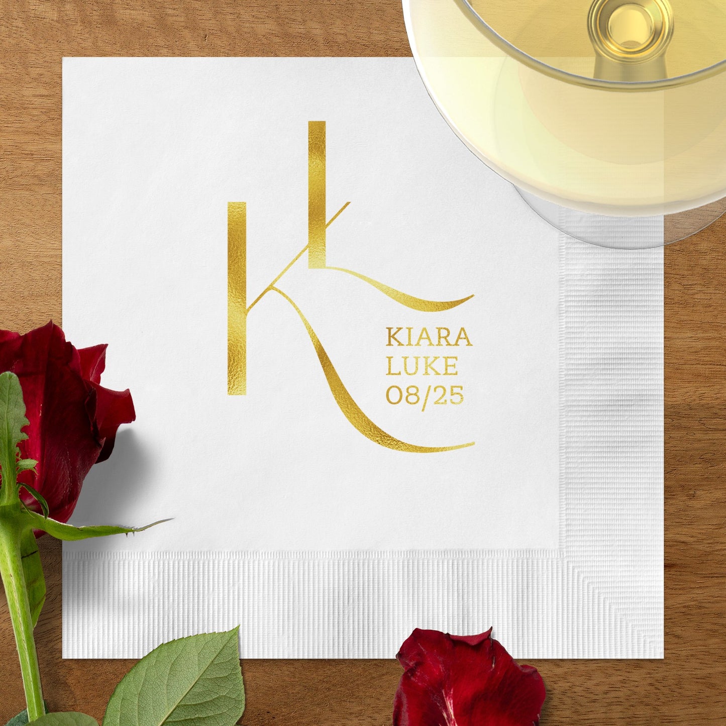 Custom White Cocktail Napkin with Gold Monogram product type