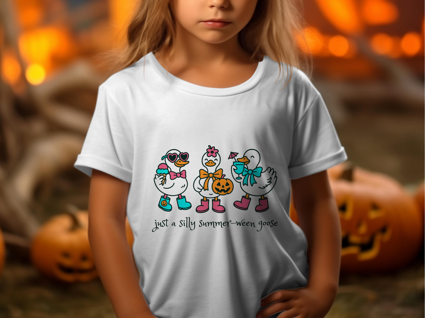 Kids Halloween T-Shirt, Cute Goose Graphic, Pumpkin Design, Autumn Festive Tee for Children
