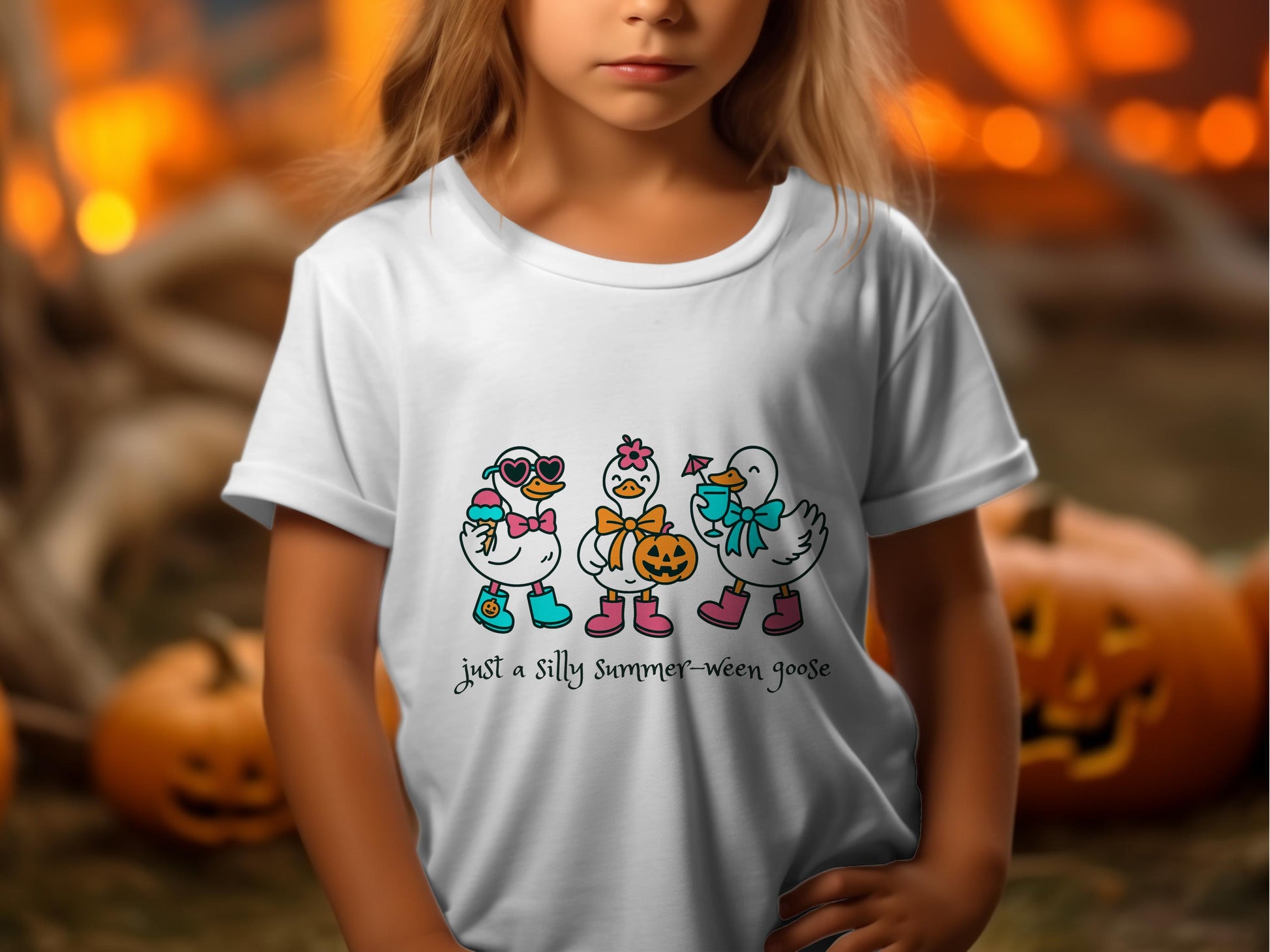 Kids Halloween T-Shirt, Cute Goose Graphic, Pumpkin Design, Autumn Festive Tee for Children