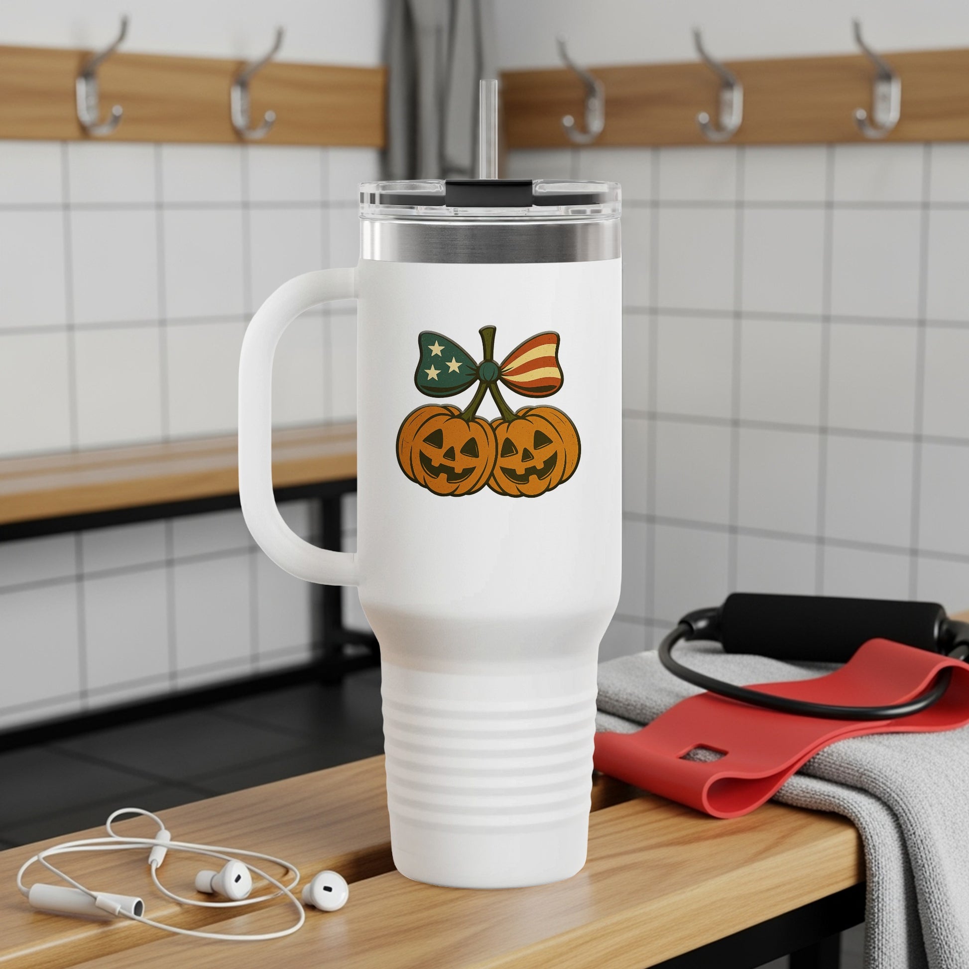 Halloween Pumpkin Tumbler, Insulated Travel Mug, Fall Seasonal Coffee Cup, Spooky Drinkware, Holiday Gift Idea