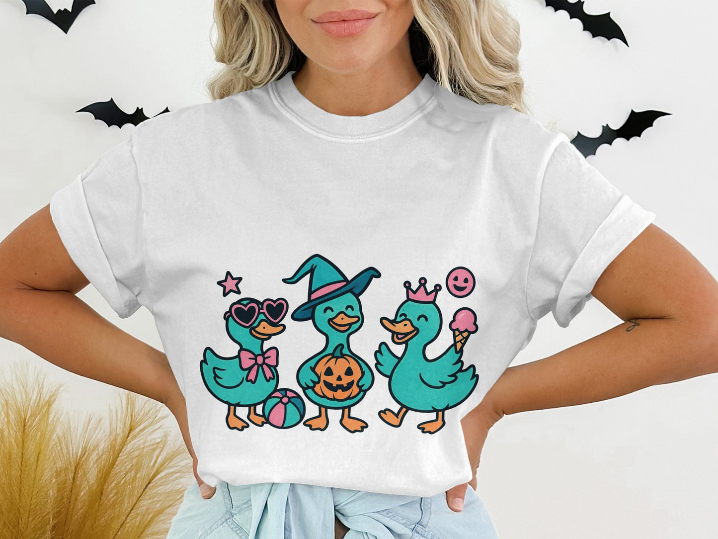 Halloween Themed Duck T-Shirt, Cute Cartoon Ducks in Costumes, Unisex Graphic Tee, Casual Wear